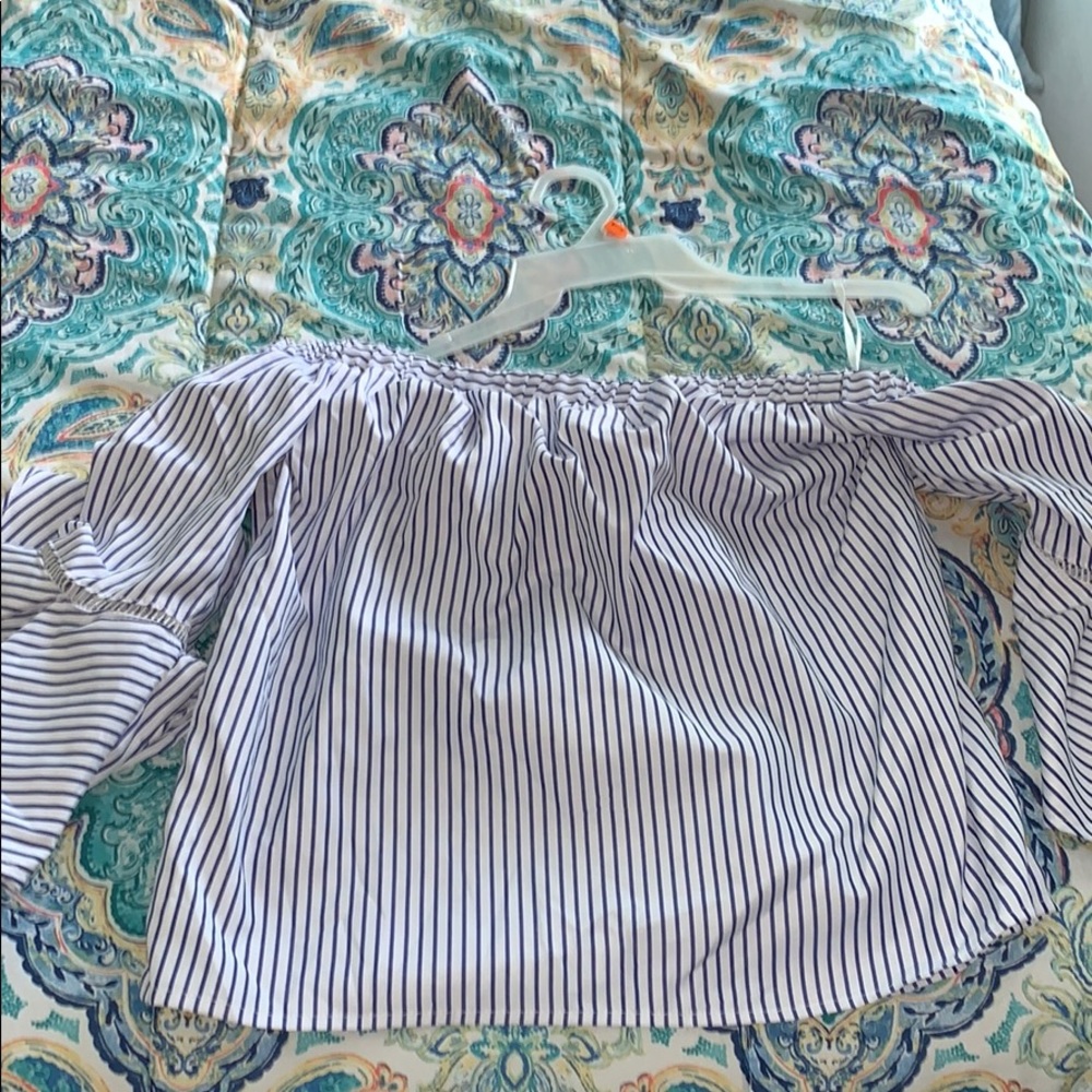 off the shoulder stripped shirt